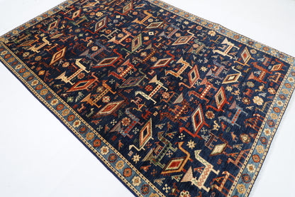 187 x 276 cm | Oriental Birds Blue Area Rug Afghan Hand Knotted Veg Dye Wool carpet