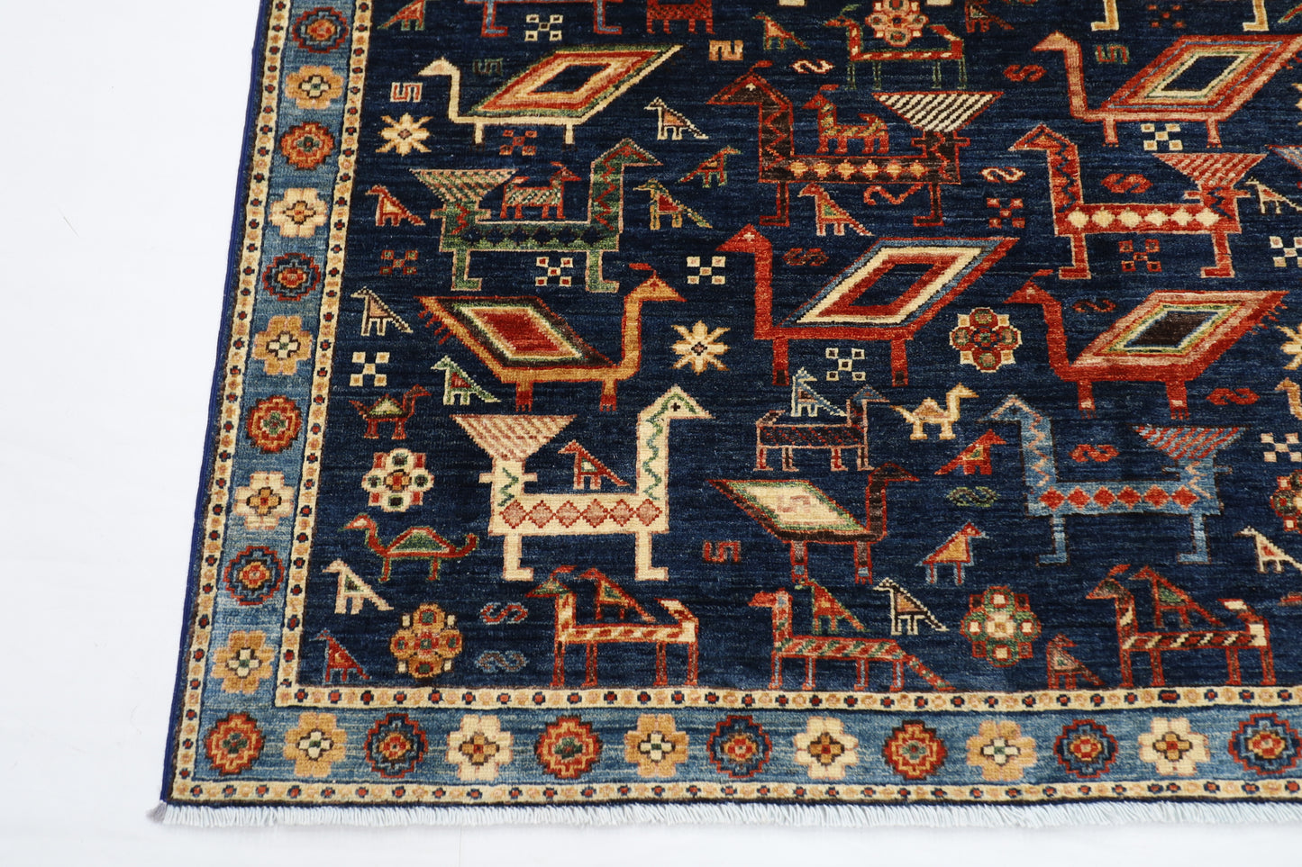 187 x 276 cm | Oriental Birds Blue Area Rug Afghan Hand Knotted Veg Dye Wool carpet