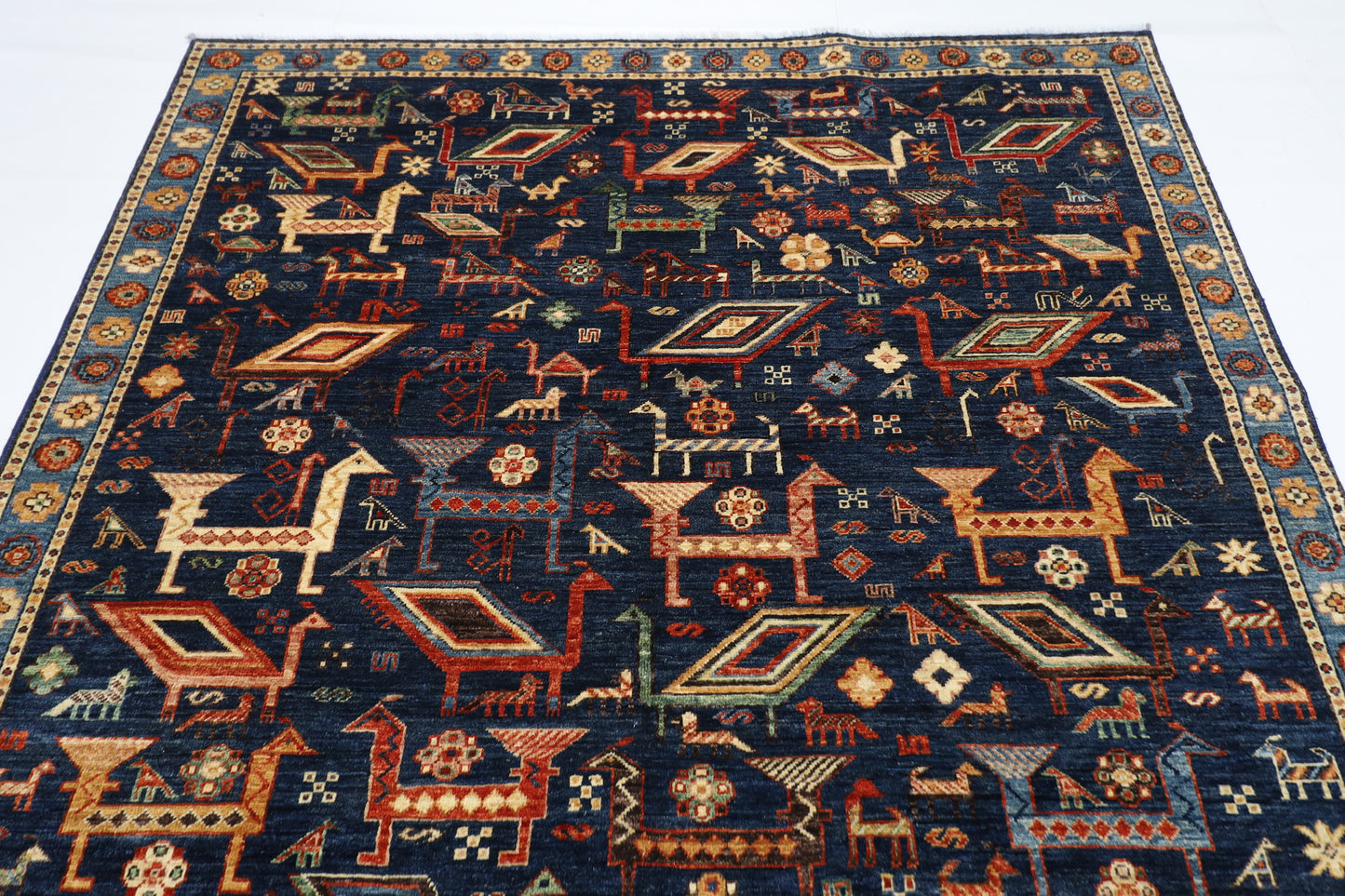 187 x 276 cm | Oriental Birds Blue Area Rug Afghan Hand Knotted Veg Dye Wool carpet