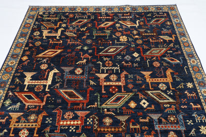 187 x 276 cm | Oriental Birds Blue Area Rug Afghan Hand Knotted Veg Dye Wool carpet