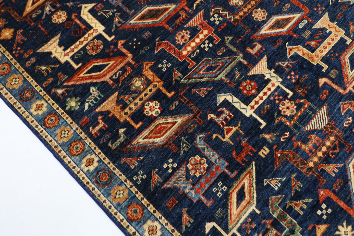 187 x 276 cm | Oriental Birds Blue Area Rug Afghan Hand Knotted Veg Dye Wool carpet