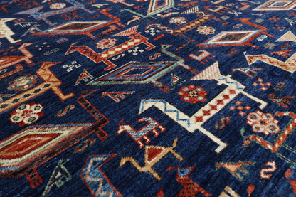 187 x 276 cm | Oriental Birds Blue Area Rug Afghan Hand Knotted Veg Dye Wool carpet