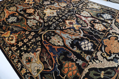367 x 488 cm | kawros Black Design Hand Knotted Wool Afghan Carpet