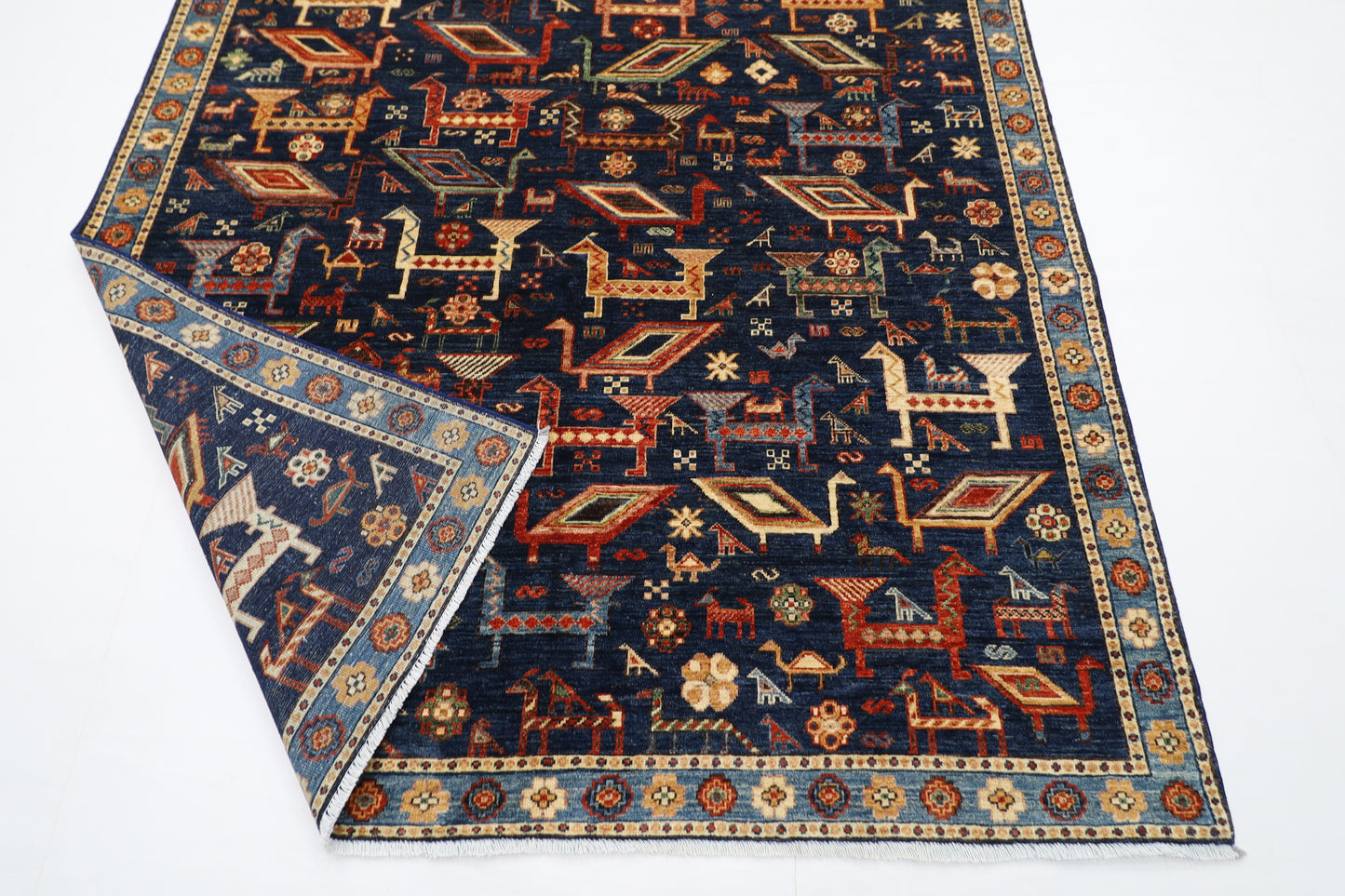 187 x 276 cm | Oriental Birds Blue Area Rug Afghan Hand Knotted Veg Dye Wool carpet