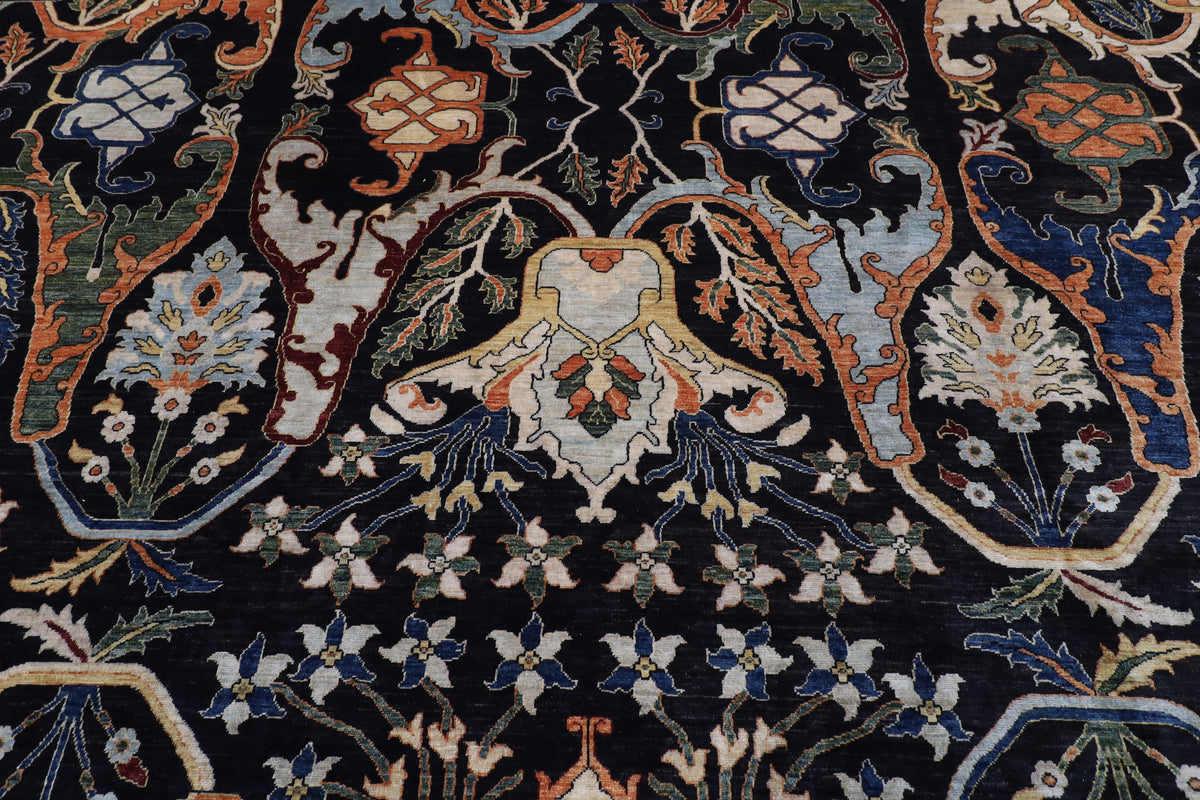 367 x 488 cm | kawros Black Design Hand Knotted Wool Afghan Carpet