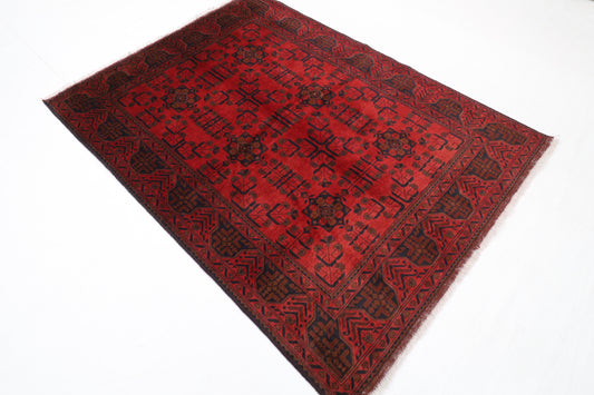 152 x 207 cm | Oriental Bokhara Red Area Rug Afghan Hand Knotted Wool carpet