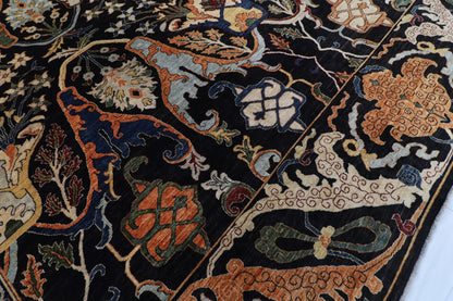 367 x 488 cm | kawros Black Design Hand Knotted Wool Afghan Carpet