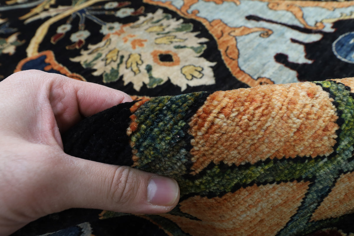 367 x 488 cm | kawros Black Design Hand Knotted Wool Afghan Carpet