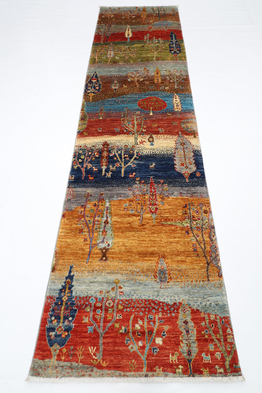 78 x 304 cm | Landscape Afghan Tribal Hand Knotted Veg Dye Wool Runner