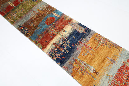 78 x 304 cm | Landscape Afghan Tribal Hand Knotted Veg Dye Wool Runner