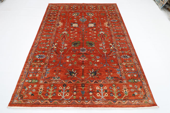 180 x 244 cm | Oriental Sultani Orange Area Rug Afghan Hand Knotted Veg dye Wool carpet