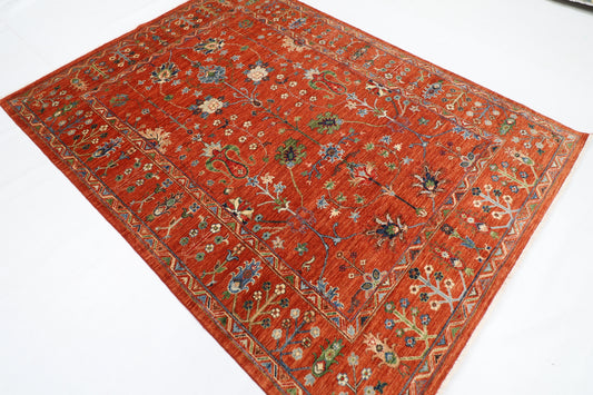180 x 244 cm | Oriental Sultani Orange Area Rug Afghan Hand Knotted Veg dye Wool carpet