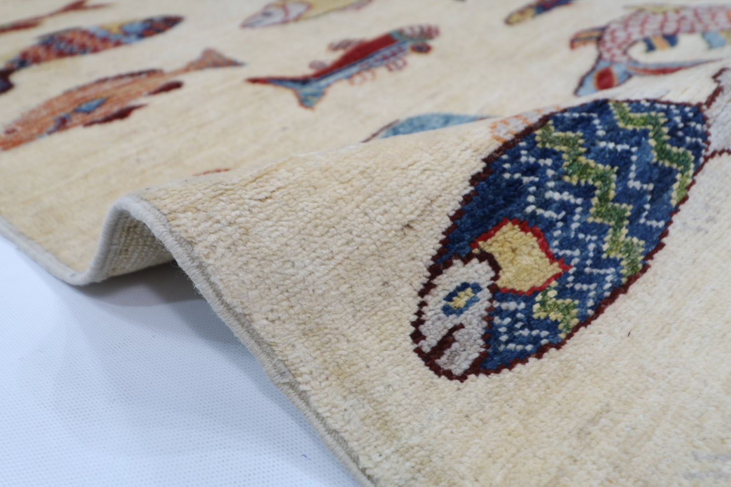 83 x 344 cm | Fish Party Afghan Tribal Hand Knotted Veg Dye Wool Runner