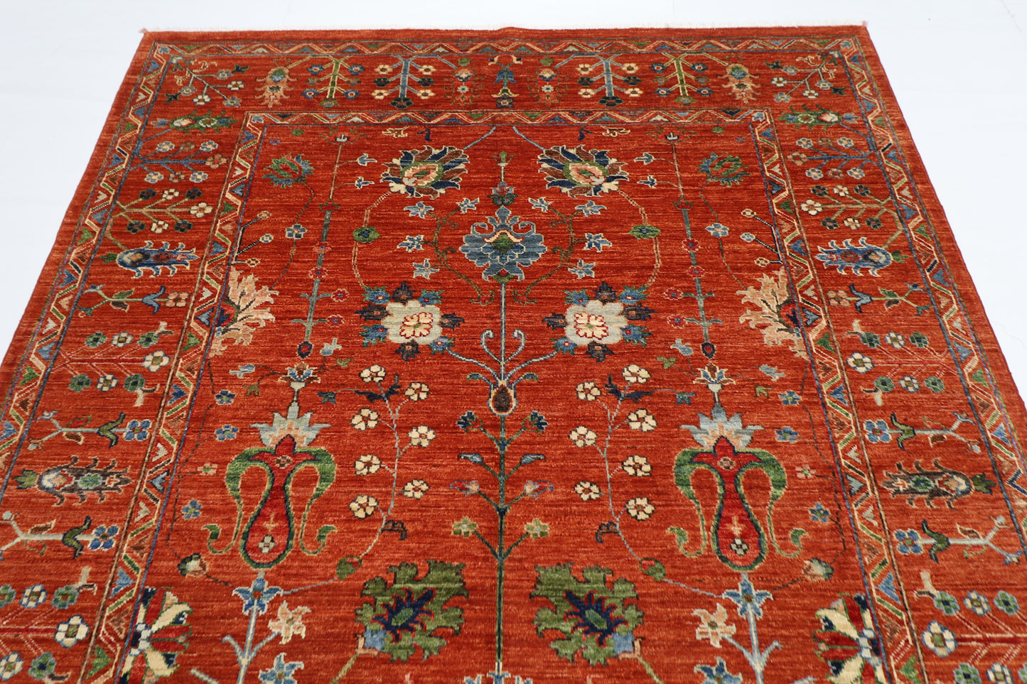 180 x 244 cm | Oriental Sultani Orange Area Rug Afghan Hand Knotted Veg dye Wool carpet