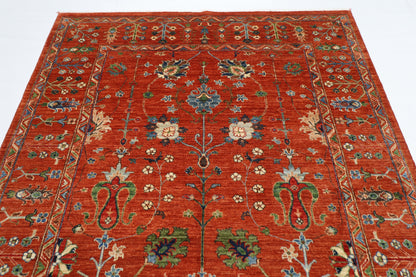 180 x 244 cm | Oriental Sultani Orange Area Rug Afghan Hand Knotted Veg dye Wool carpet