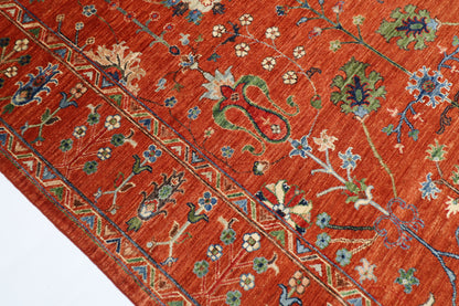 180 x 244 cm | Oriental Sultani Orange Area Rug Afghan Hand Knotted Veg dye Wool carpet