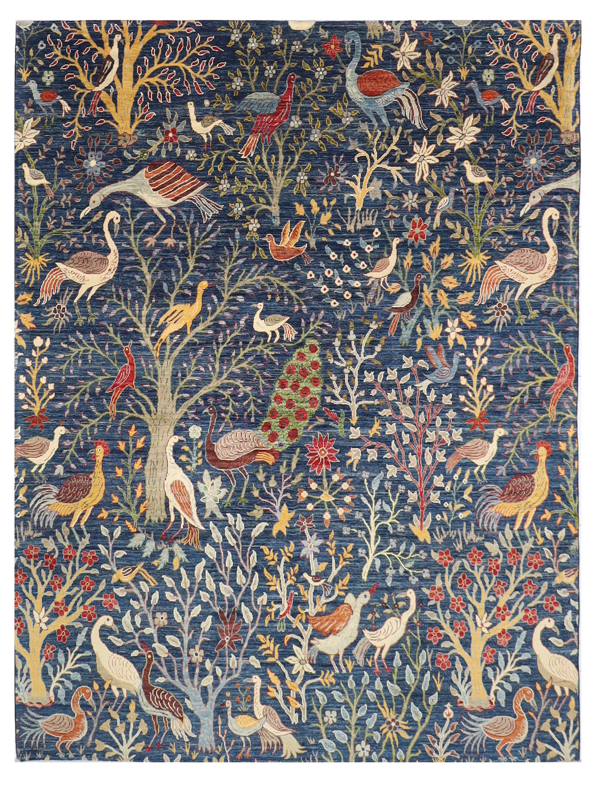 255 x 302 cm | birds Blue Design Hand Knotted Wool Afghan Carpet