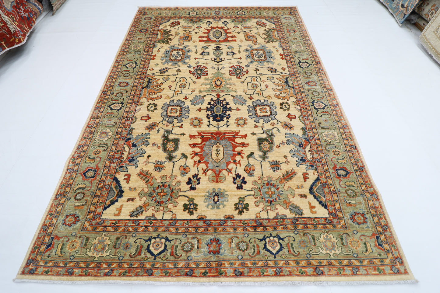 204 x 298 cm | Oriental Beige Area Rug Afghan Hand Knotted Veg dye Wool carpet