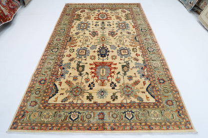 204 x 298 cm | Oriental Beige Area Rug Afghan Hand Knotted Veg dye Wool carpet