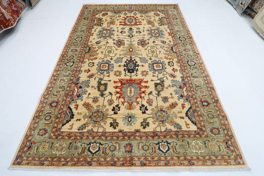 204 x 298 cm | Oriental Beige Area Rug Afghan Hand Knotted Veg dye Wool carpet