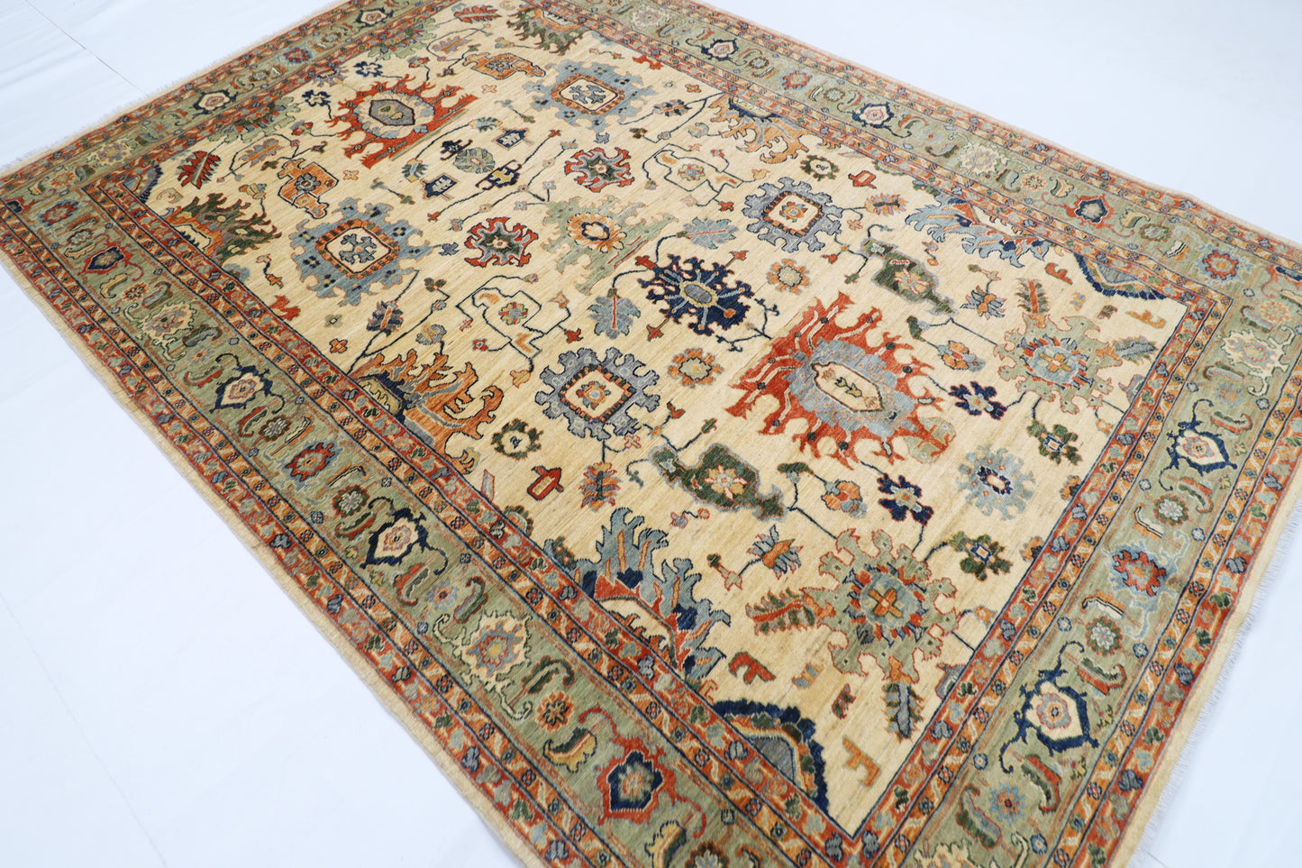204 x 298 cm | Oriental Beige Area Rug Afghan Hand Knotted Veg dye Wool carpet