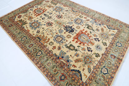 204 x 298 cm | Oriental Beige Area Rug Afghan Hand Knotted Veg dye Wool carpet