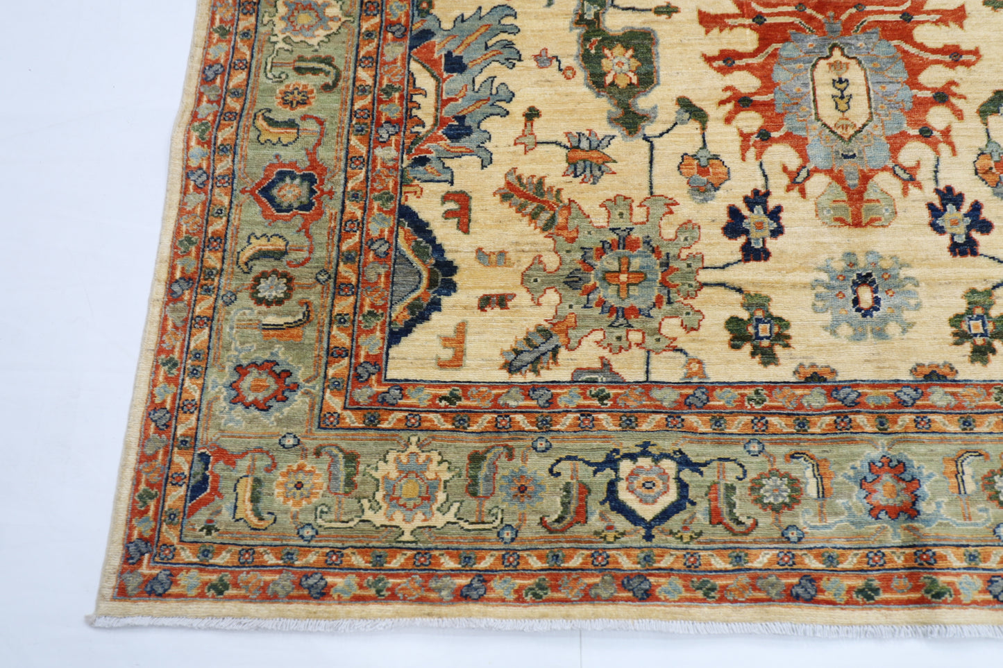 204 x 298 cm | Oriental Beige Area Rug Afghan Hand Knotted Veg dye Wool carpet