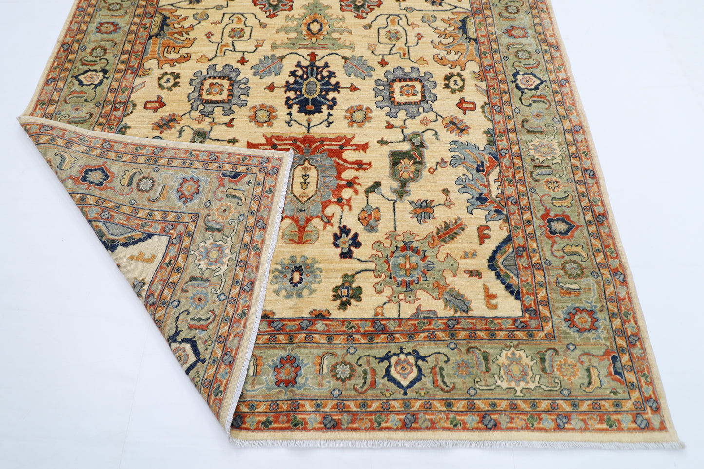 204 x 298 cm | Oriental Beige Area Rug Afghan Hand Knotted Veg dye Wool carpet