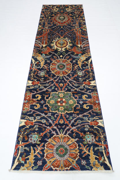 87 x 297 cm | Sickle Leaf Afghan Tribal Hand Knotted Veg Dye Wool Runner