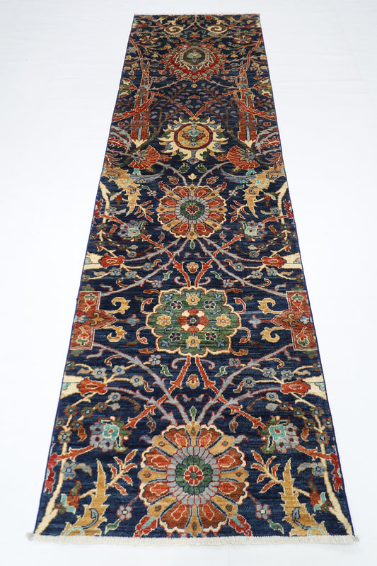 87 x 297 cm | Sickle Leaf Afghan Tribal Hand Knotted Veg Dye Wool Runner
