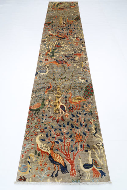 81 x 397 cm | Birds Afghan Tribal Hand Knotted Veg Dye Wool Runner
