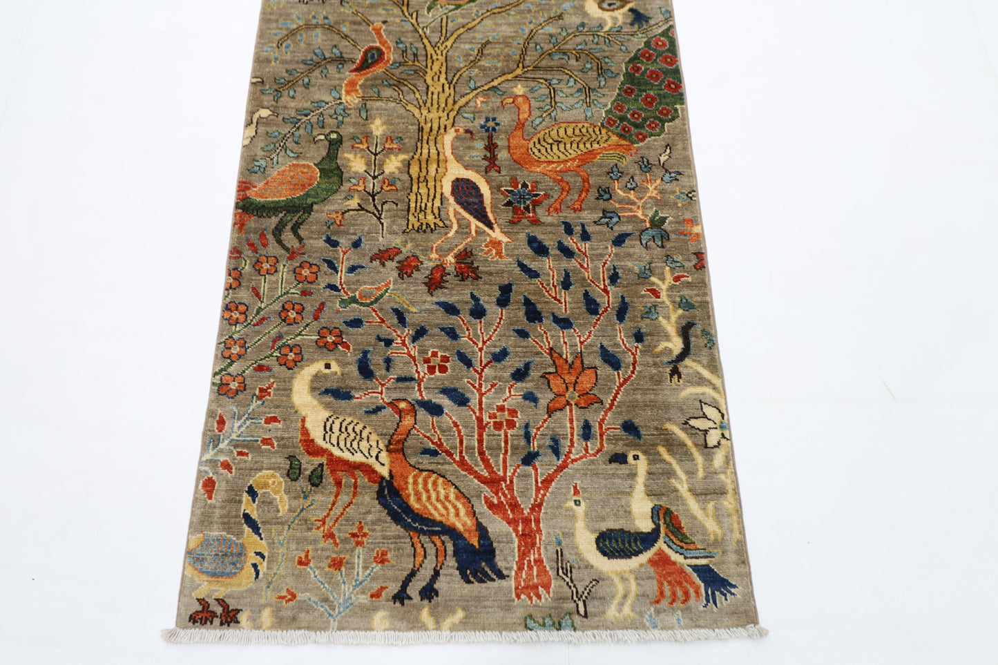 81 x 397 cm | Birds Afghan Tribal Hand Knotted Veg Dye Wool Runner