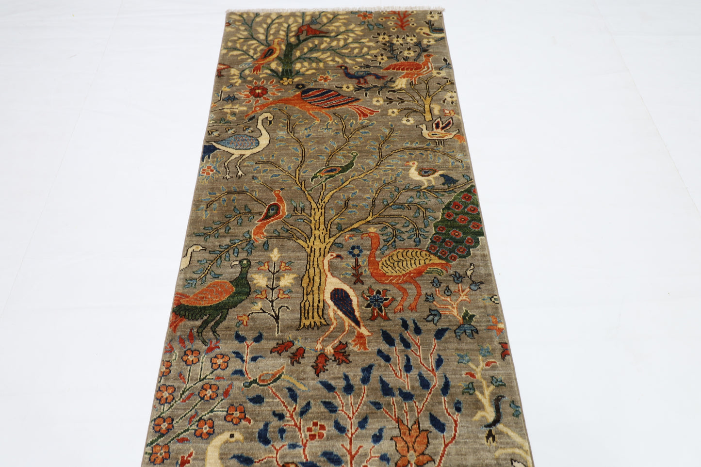 81 x 397 cm | Birds Afghan Tribal Hand Knotted Veg Dye Wool Runner
