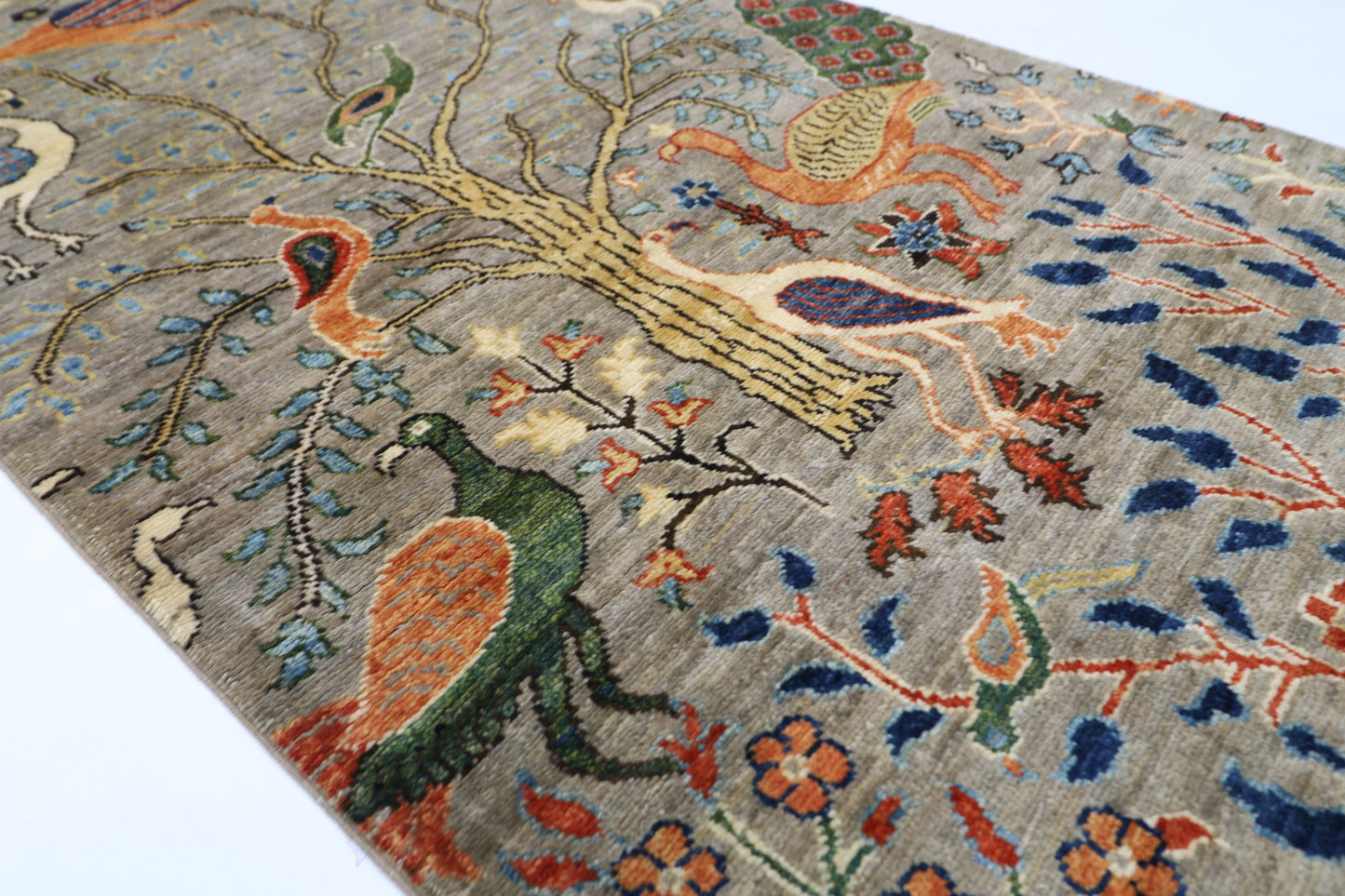 81 x 397 cm | Birds Afghan Tribal Hand Knotted Veg Dye Wool Runner