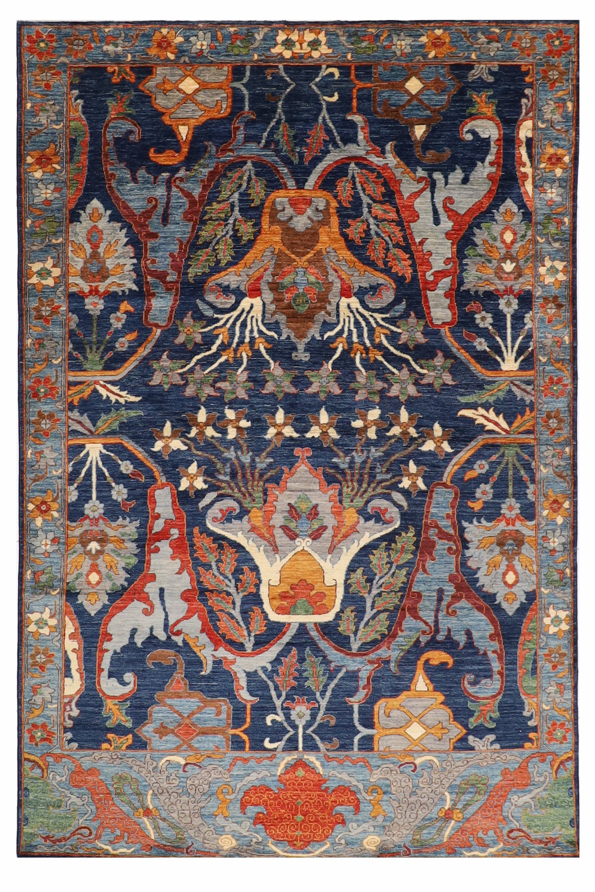 200 x 298 cm | kawros Blue Design Hand Knotted Wool Afghan Carpet