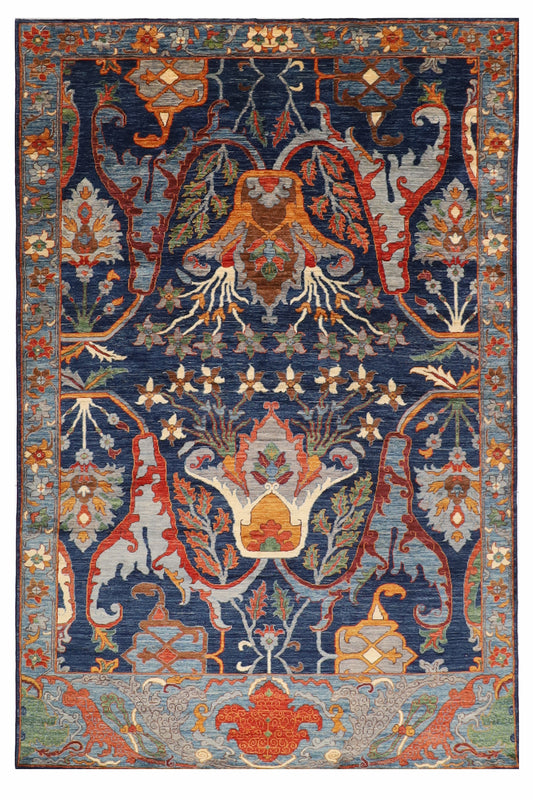 200 x 298 cm | kawros Blue Design Hand Knotted Wool Afghan Carpet