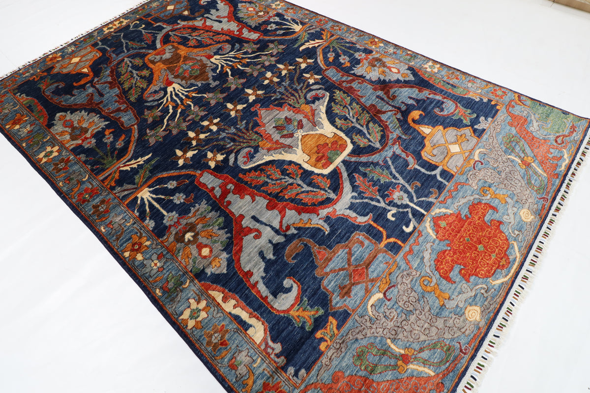 200 x 298 cm | kawros Blue Design Hand Knotted Wool Afghan Carpet