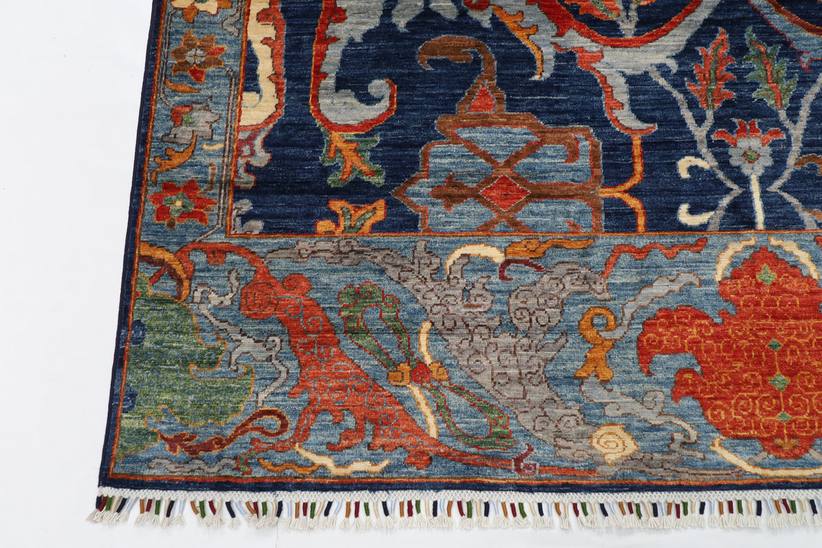 200 x 298 cm | kawros Blue Design Hand Knotted Wool Afghan Carpet