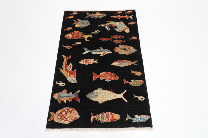 79 x 121 cm | Oriental Fish Animal Accent Rug Afghan Hand Knotted Veg dye Wool carpet