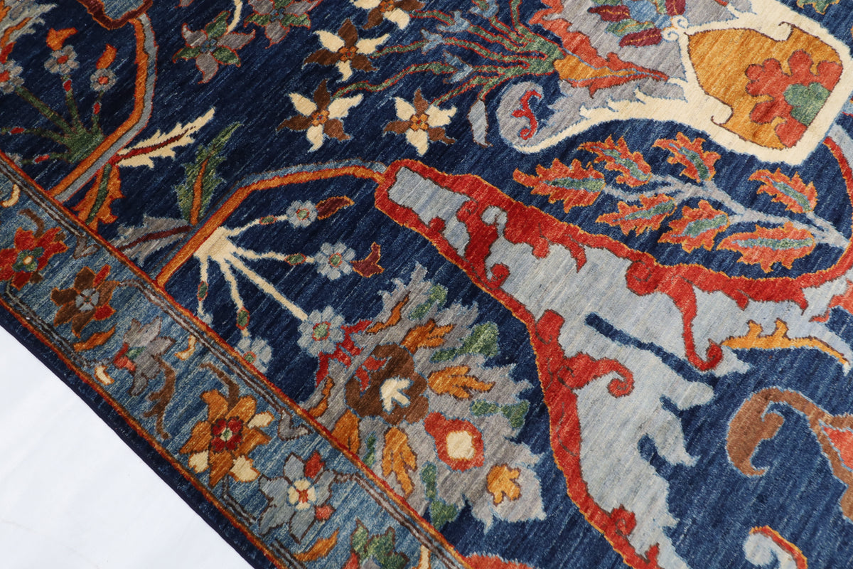 200 x 298 cm | kawros Blue Design Hand Knotted Wool Afghan Carpet