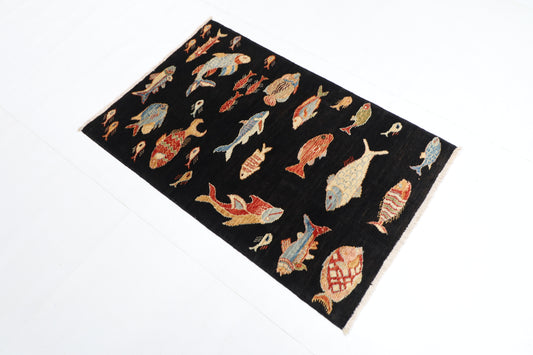 79 x 121 cm | Oriental Fish Animal Accent Rug Afghan Hand Knotted Veg dye Wool carpet