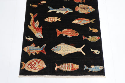 79 x 121 cm | Oriental Fish Animal Accent Rug Afghan Hand Knotted Veg dye Wool carpet