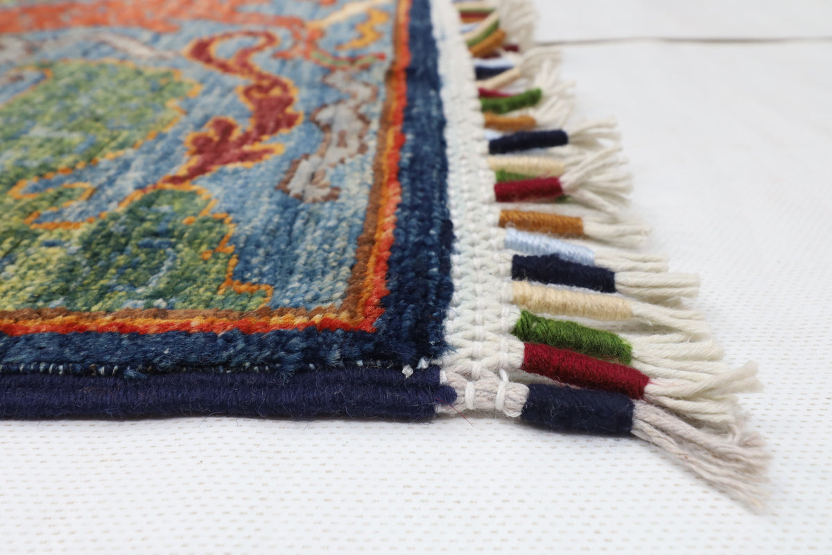 200 x 298 cm | kawros Blue Design Hand Knotted Wool Afghan Carpet