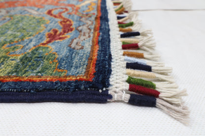 200 x 298 cm | kawros Blue Design Hand Knotted Wool Afghan Carpet