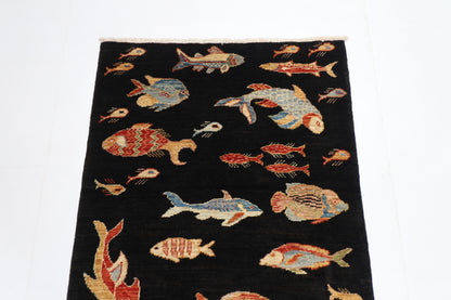 79 x 121 cm | Oriental Fish Animal Accent Rug Afghan Hand Knotted Veg dye Wool carpet