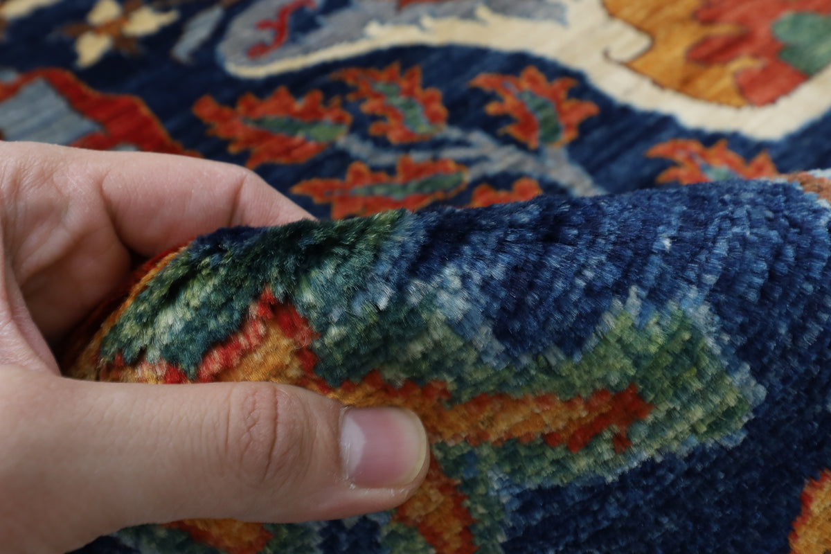 200 x 298 cm | kawros Blue Design Hand Knotted Wool Afghan Carpet