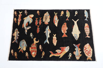 79 x 121 cm | Oriental Fish Animal Accent Rug Afghan Hand Knotted Veg dye Wool carpet