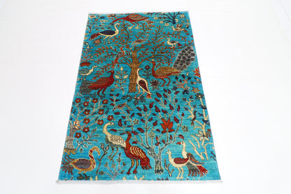 100 x 149 cm | Oriental Birds Area Rug Afghan Hand Knotted Veg dye Wool carpet