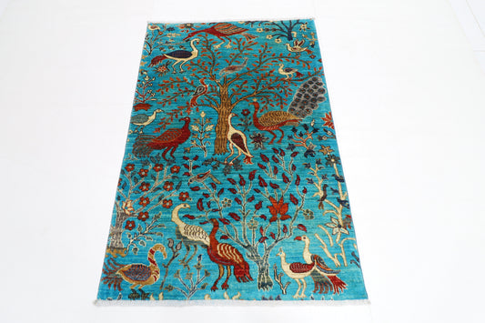 100 x 149 cm | Oriental Birds Area Rug Afghan Hand Knotted Veg dye Wool carpet