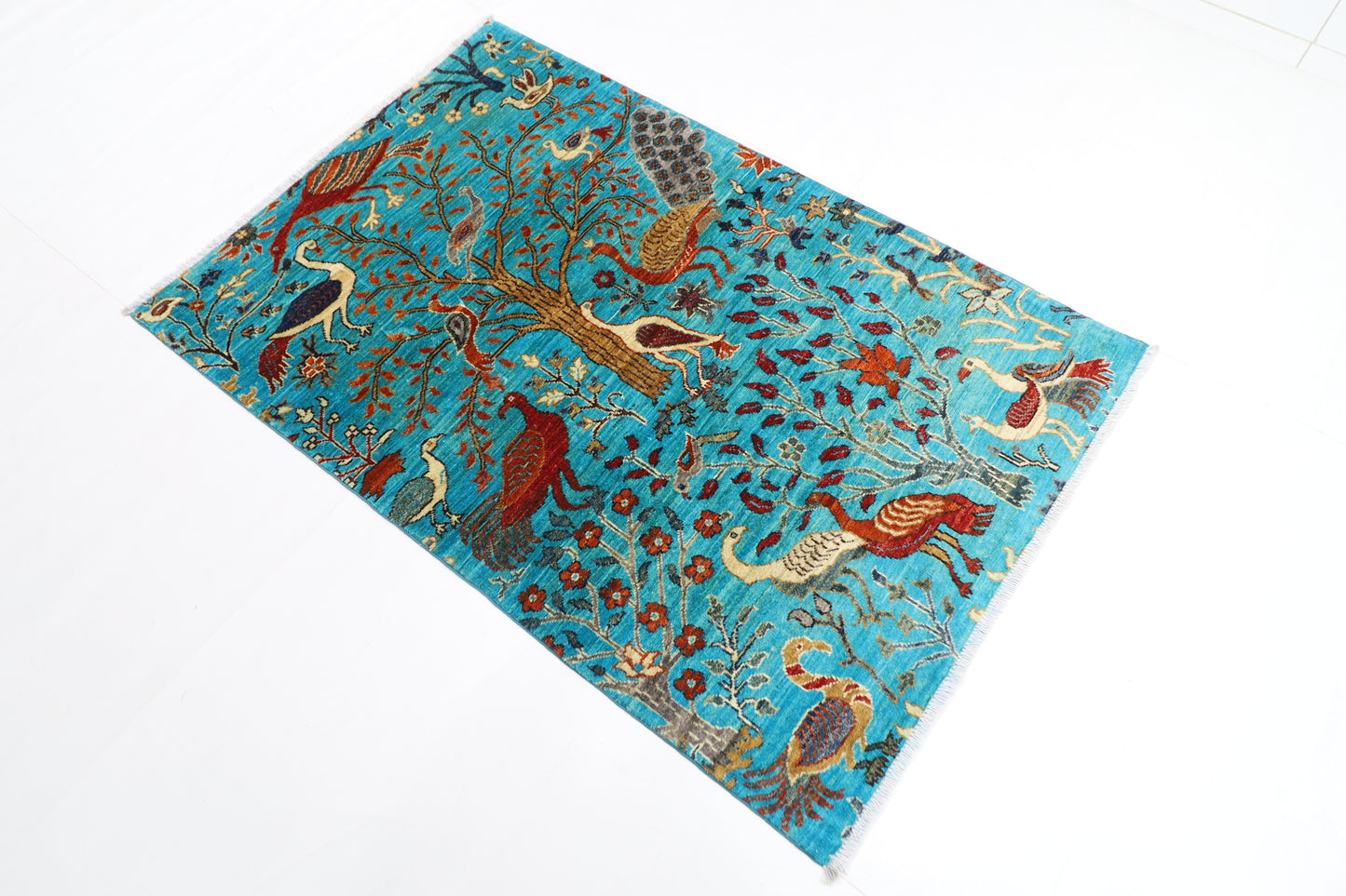 100 x 149 cm | Oriental Birds Area Rug Afghan Hand Knotted Veg dye Wool carpet